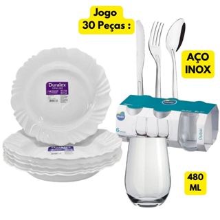 Aparelho 30 Peças Jantar 06 Pratos Fundo Pétala+06 Copos+18 Talheres Oriente Aço Inox Original Line em Oferta na Shopee