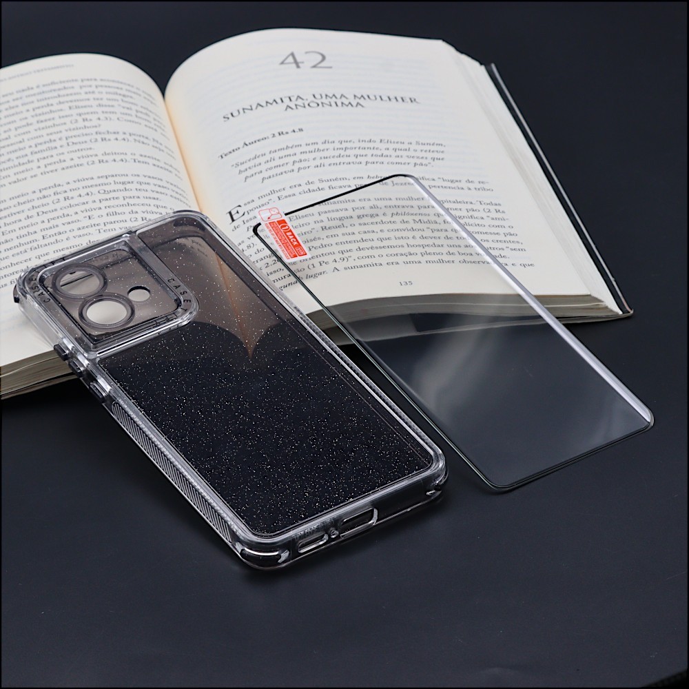 Capa Anti-impacto Colorida C/brilho Para Moto EDGE 40 NEO Com Película Curvada