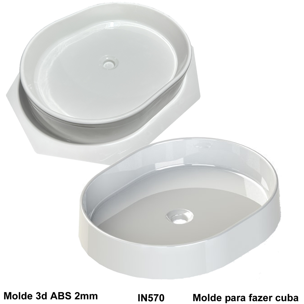 Forma 3d Molde Para Fazer Cuba Pia de Banheiro GRANDE Fôrma de Cuba Retangular 51x41x10 ABS 2mm 570