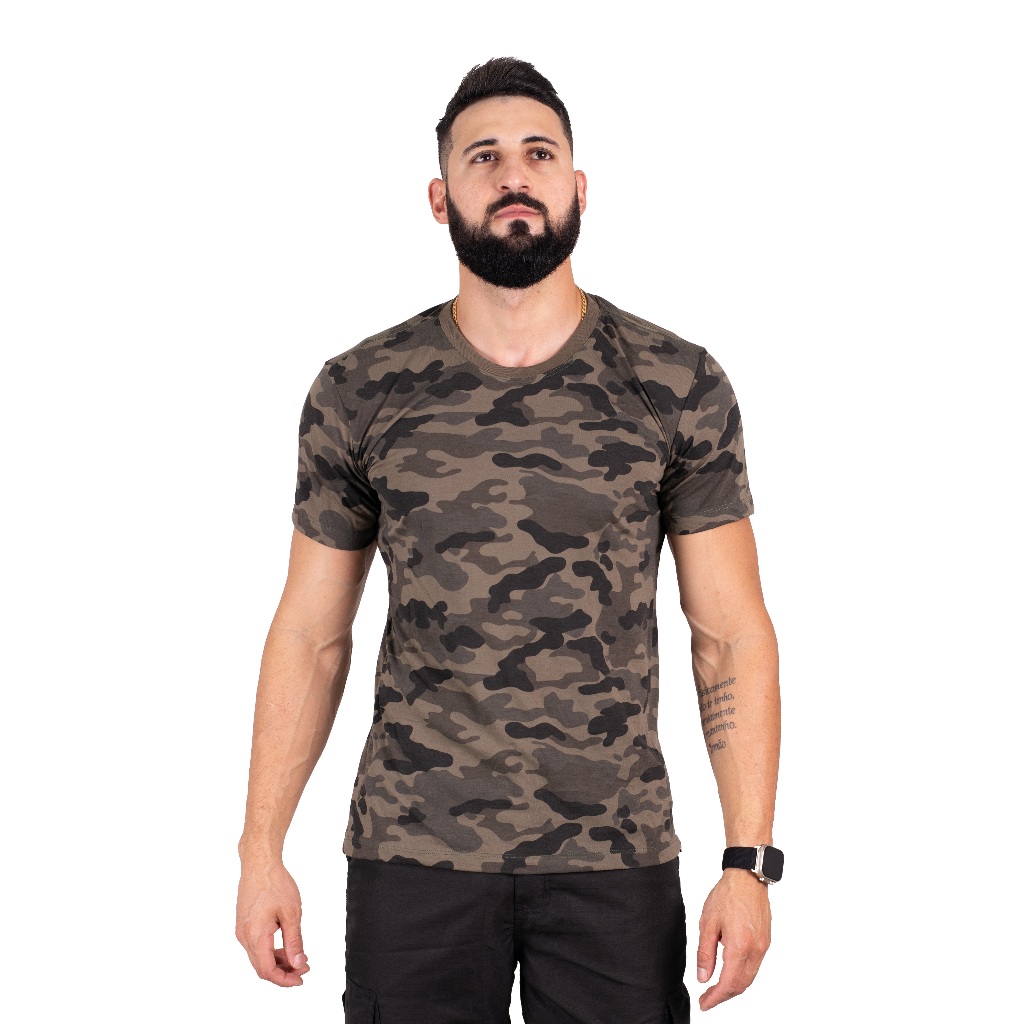 Camiseta Masculina Camisa T-Shirt Gola O Malha PV Camuflado Multicam Black