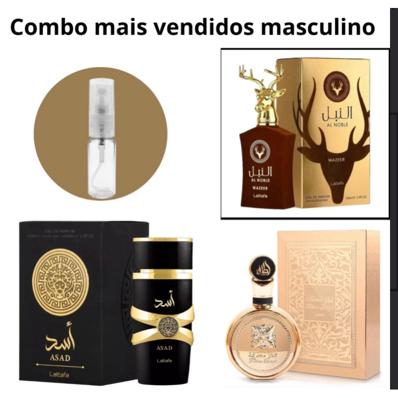 Combo mais vendidos MASCULINO - Asaad - Fakar gold - Al Noble 2ml 5ml