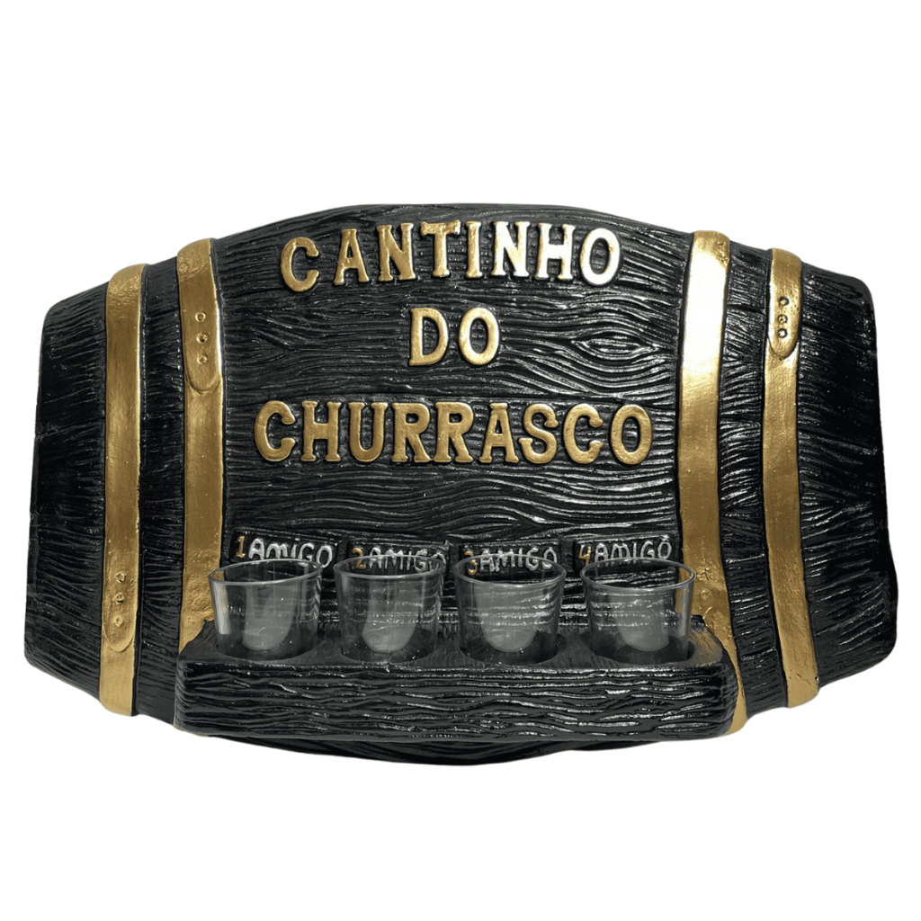 Placa Decorativa em Gesso Formato Barril 40CM com 4 Copinhos Ideal Para  Área de Lazer, Churrasco