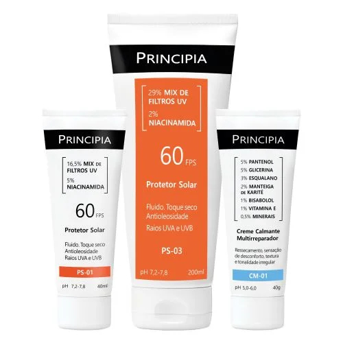 Principia Kit Proteção Completa -Protetor solar corporal PS03 + Protetor solar facial PS01 + CM-01 - Beauty