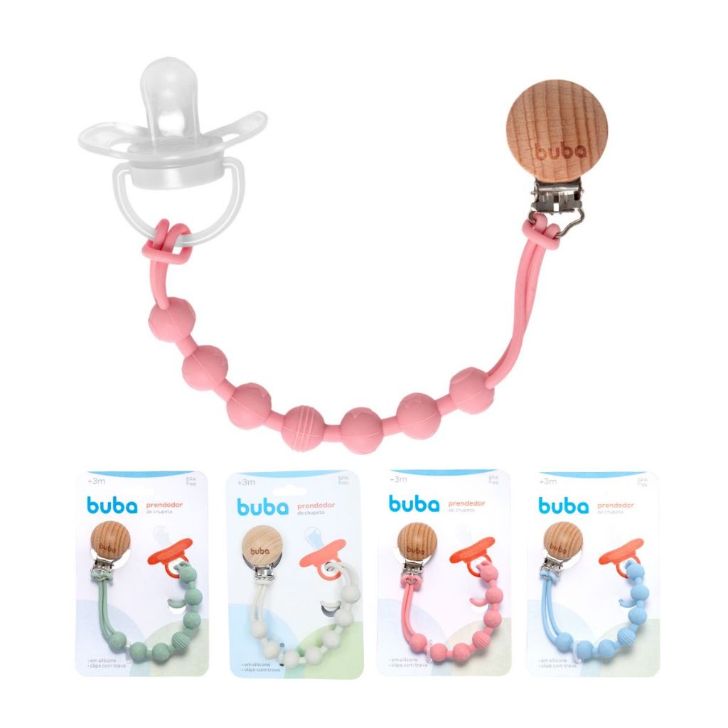 Prendedor de Chupeta de Silicone e Bambu Buba Menino Menina Prendedor com Bolinhas Mordedor