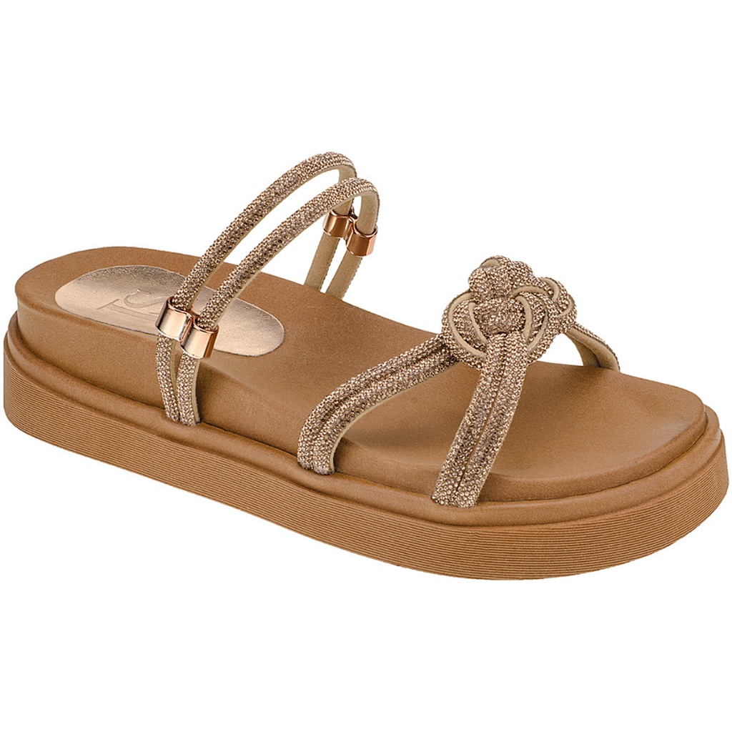 Papete Flatform Pedraria Strass de Brilho Nó Micro Manta Flatform Sandália Confort 7023