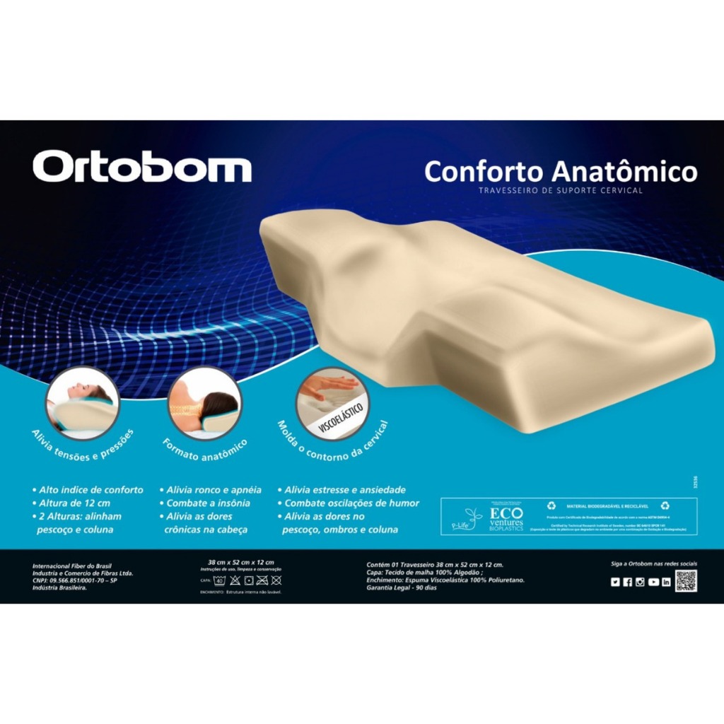 Kit 02 Travesseiros Nasa Ortopédico Anatômico Cervical Ortobom Corpo