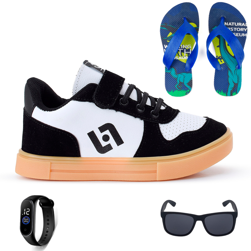 Tenis Infantil Casual Sapatenis Meninos Meninas Street Calce Facil + Chinelo Oculos Relogio em Oferta na Shopee