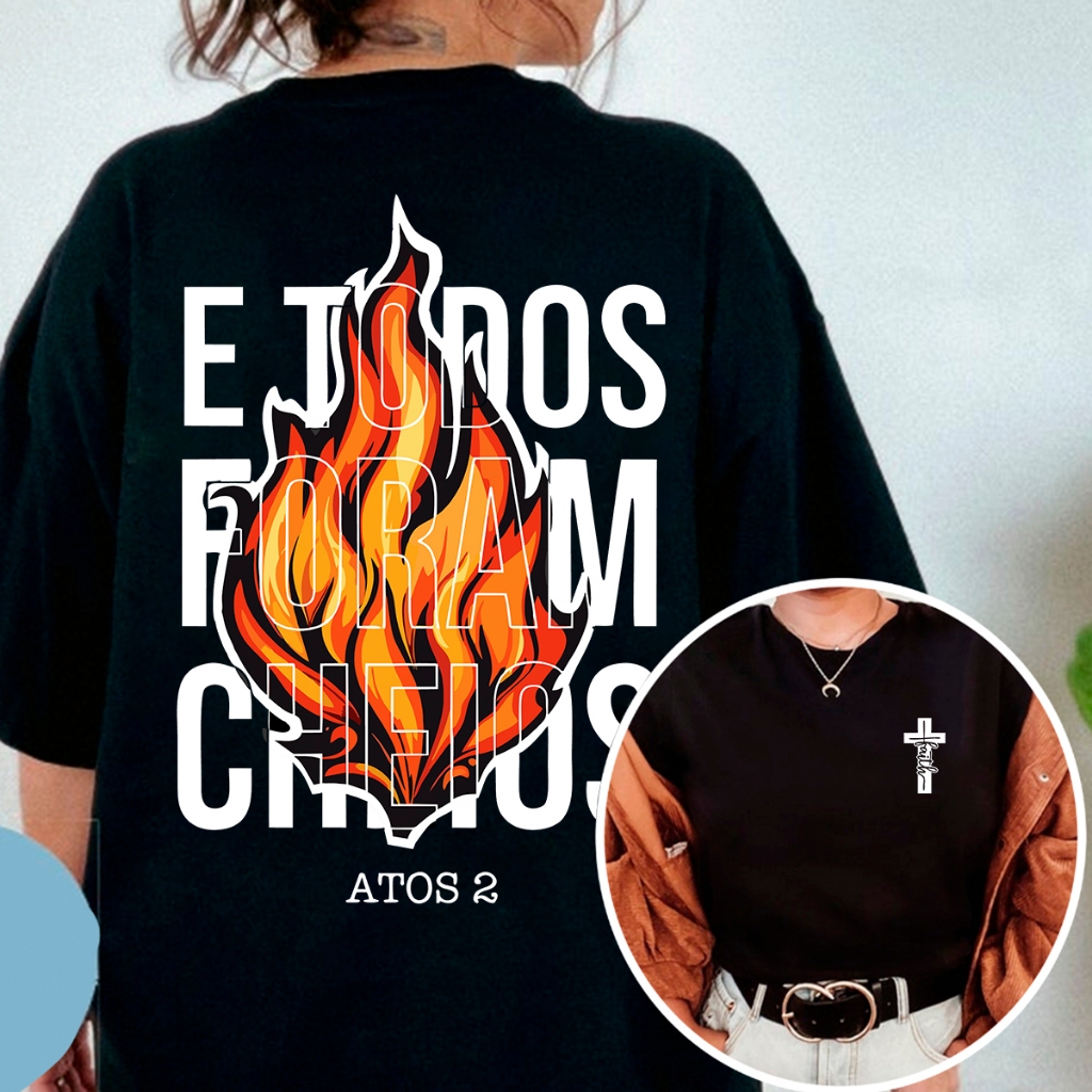 Camiseta Feminina Oversized ou T-shirt Gospel Frase E todos forem cheios Religiosa Cristã Premium em Oferta na Shopee