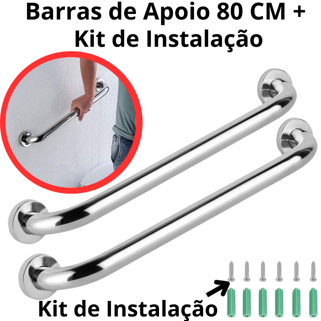 Barras Alças de Apoio Suporte Para Parede Inox Corrimão Banheiro Idoso Cadeirante Crianças 80cm