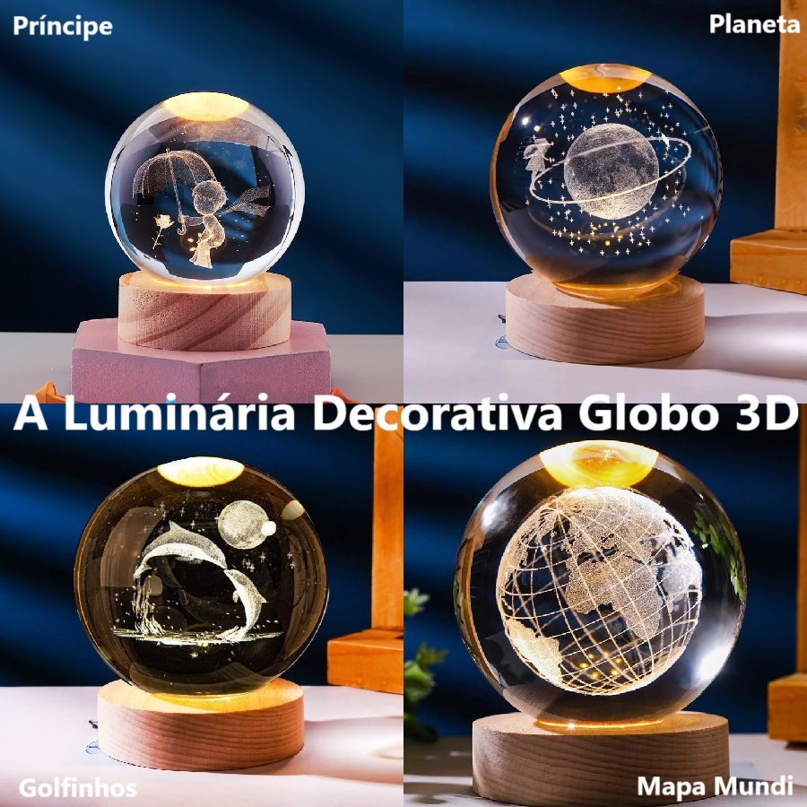 Luminária Decorativa Globo De LED Bola De Cristal Colorido 6Cm Bivolt Com USB 3D Enfeite Universo