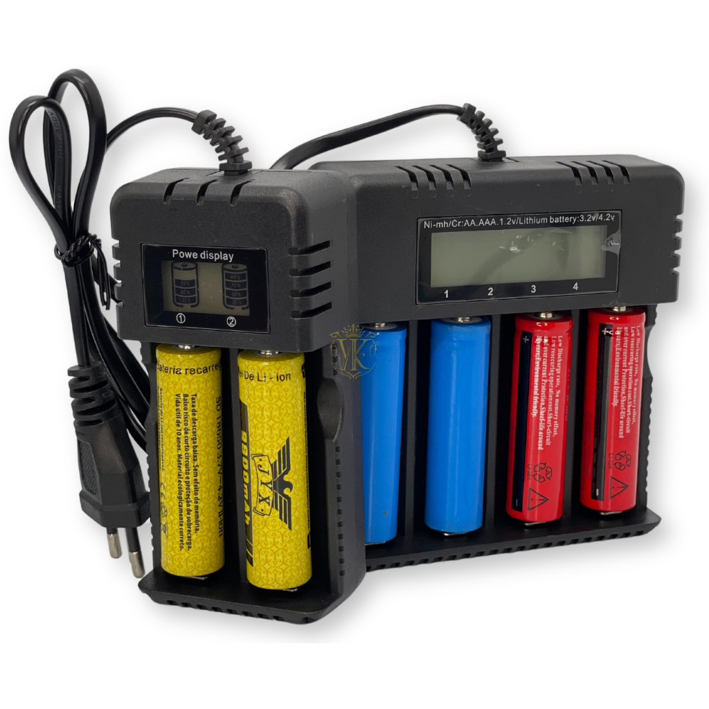 kit 2 Carregador de Pilhas Compartimentos Universal Tela LED Carregue Inteligente Gaste Menos