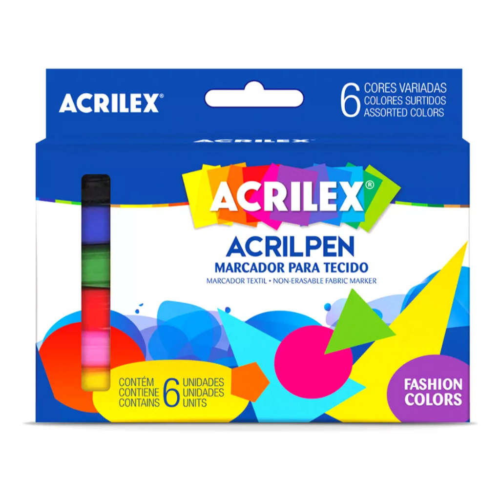 Estojo 6 Caneta Para Tecido Acrilpen Cores Vivas Acrilex + Nota Fiscal