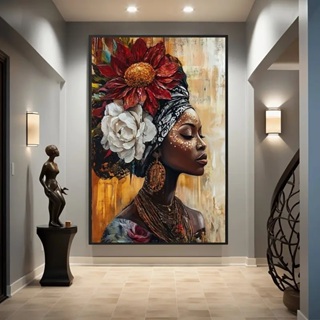 Quadro Decorativo Mulher Africana com Flores – Arte Moderna Vertical em Oferta na Shopee