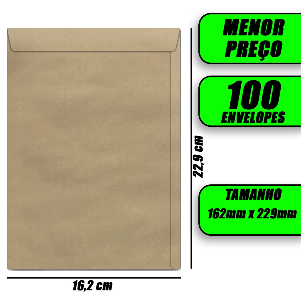 100 Envelopes A5 Saco Kraft Pardo Meio A4 162x229mm 80g em Oferta na Shopee