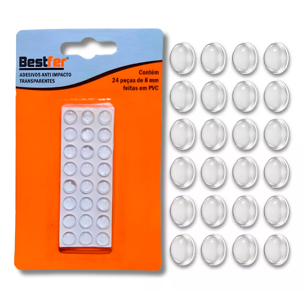 Kit Com 24 Adesivos Anti Impacto Transparente PVC 8mm Bestfer - Home & Living
