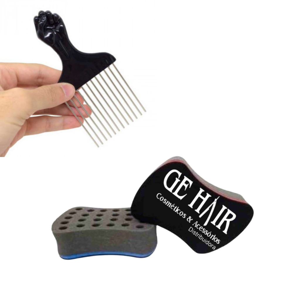 Esponja Nudred Bucha Enrolar Cabelo + Pente Afro de aço