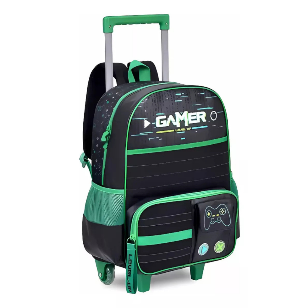 Mochila Gamer De Rodinhas Vídeo Game Escolar Infantil C/ Rodinhas De Silicone Super Reforçada - Clio