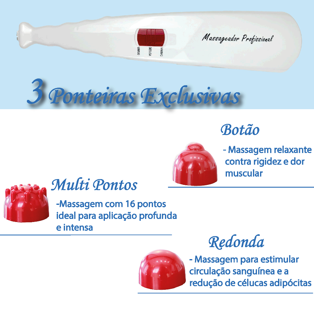 Detalhes do Massageador Elétrico para Corpo com Vibração e Infravermelho com 3 Ponteiras