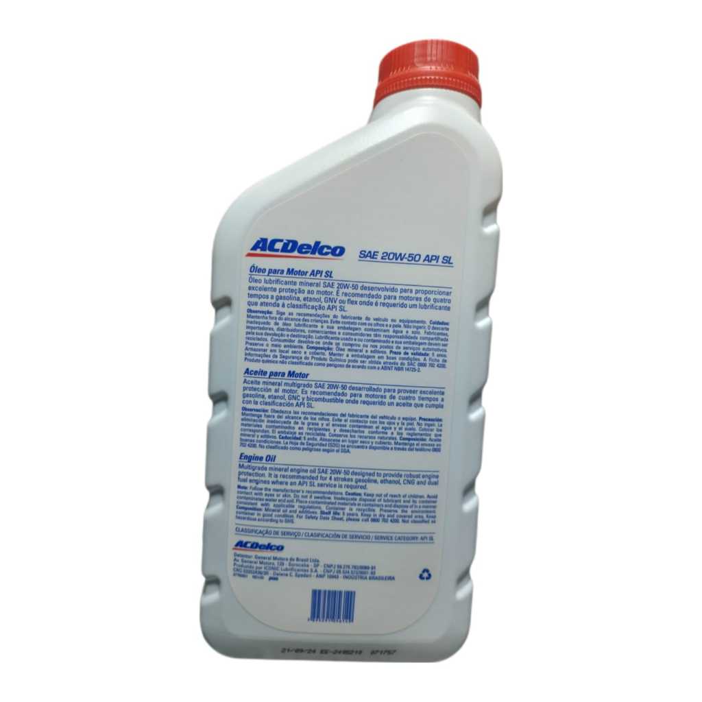 Detalhes do Óleo Lubrificante  20w50 ACDelco 93307462