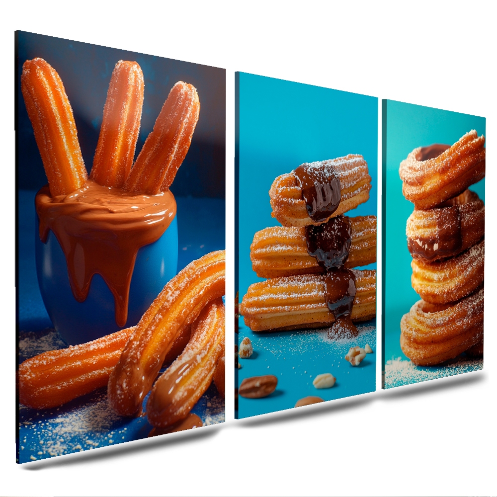 quadros decorativos para padaria sorveteria mercados churros doces saborosos 3 partes(CHURROS)