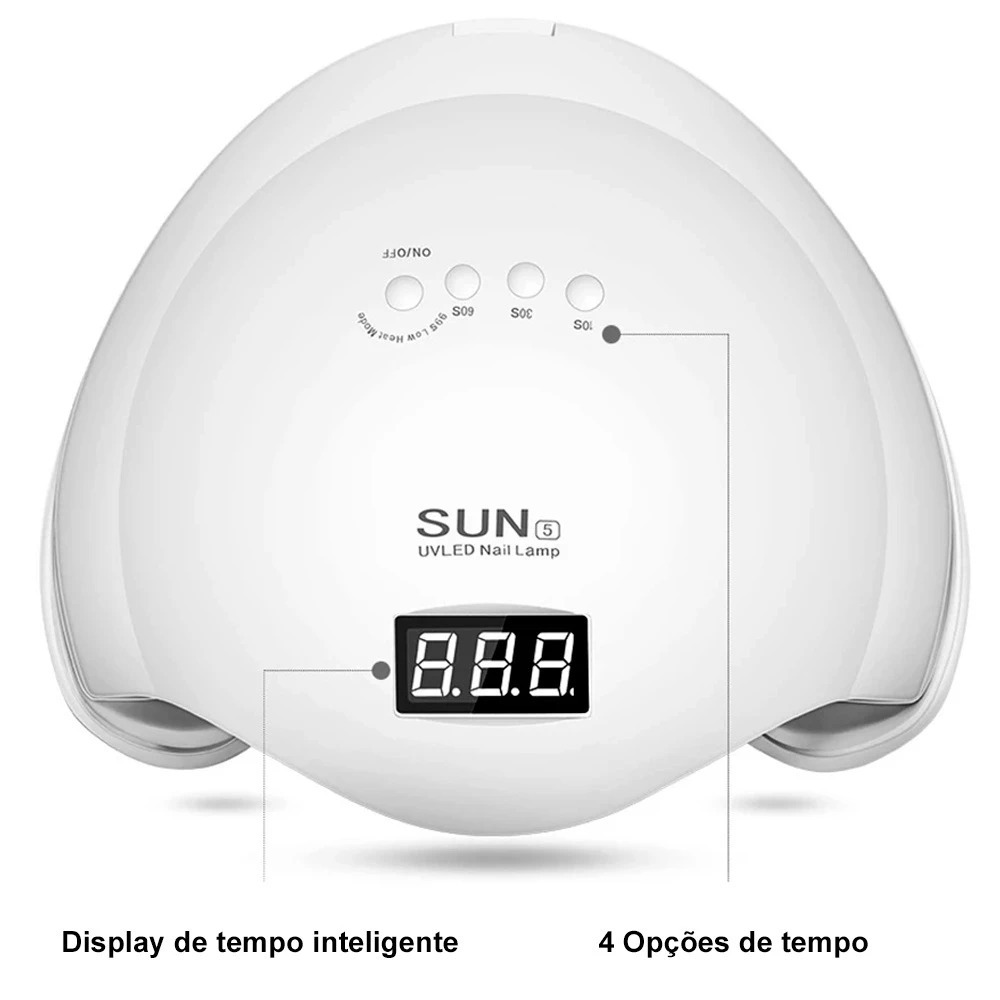 Cabine Sun 5 Unha Gel Acrígel Led uv Branca Rosa Digital 48w Bivolt