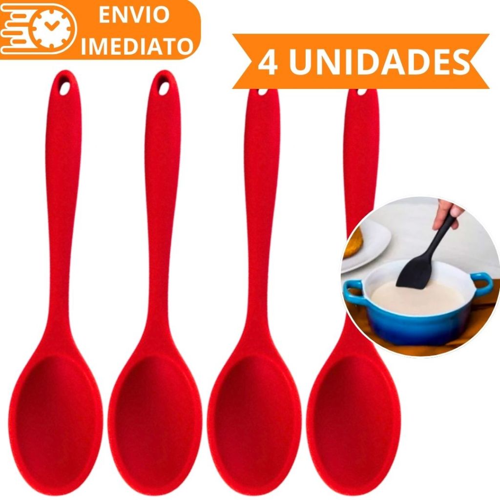 KIT 4 Colher de Arroz Silicone GRANDE 27cm Super Resistente para Casa Cozinha Restaurante Doces Buffet Padaria Dura