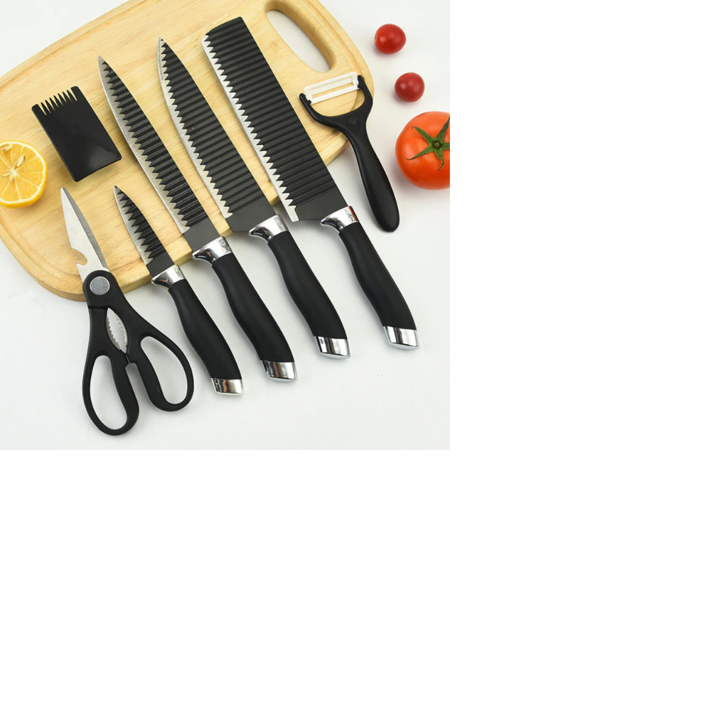 Kit facas de cozinha/Churrasco Profissional Antiaderente 6 Peças Preto/colorido