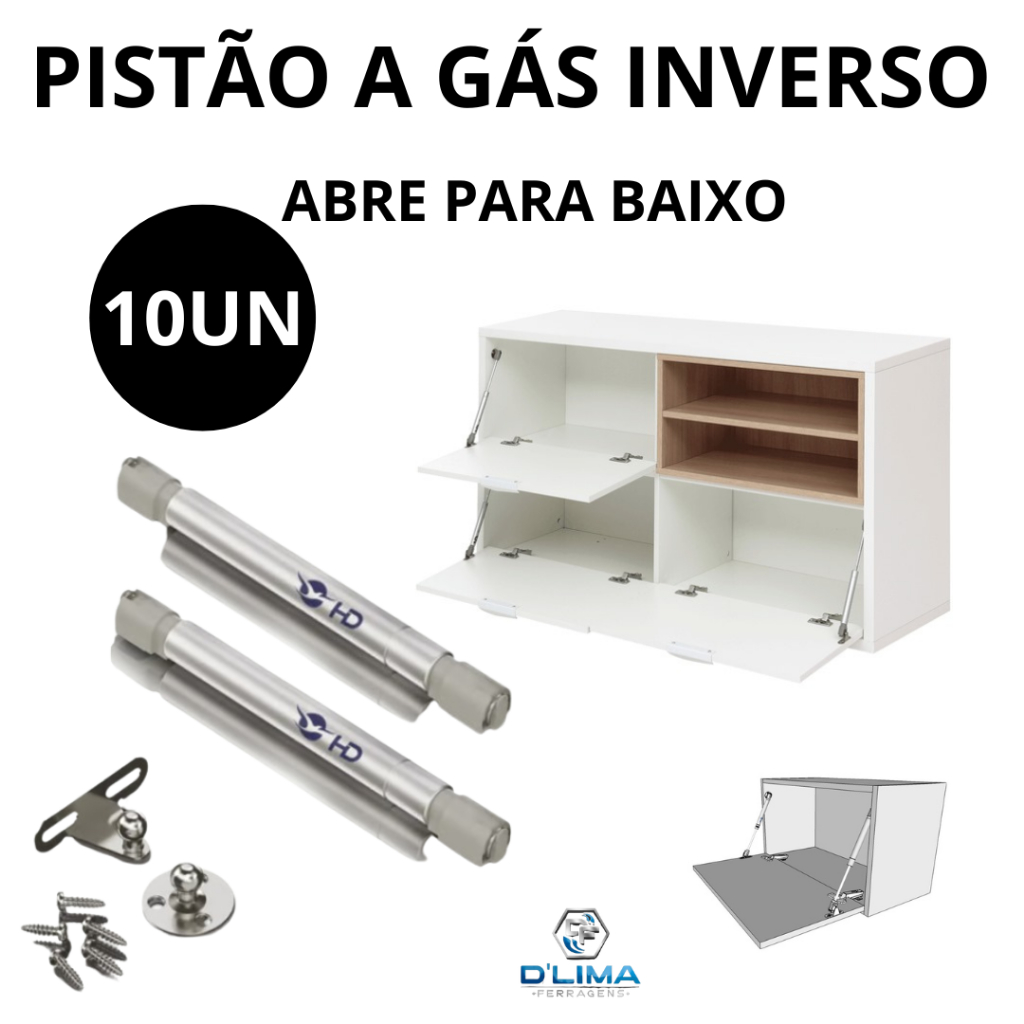 Kit 10 Pistão Inverso Abertura Para Baixo Armário Cozinha e Moveis 60N /80N / 100N / 120N
