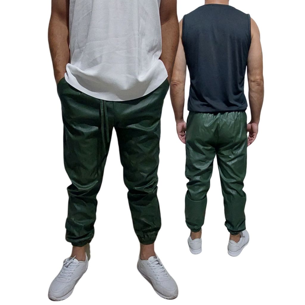 NO BR Calça COURINO com bolsos nas laterais e elástico na cintura e barras - jogger/cargo/verde militar/lgbt/gaay/track
