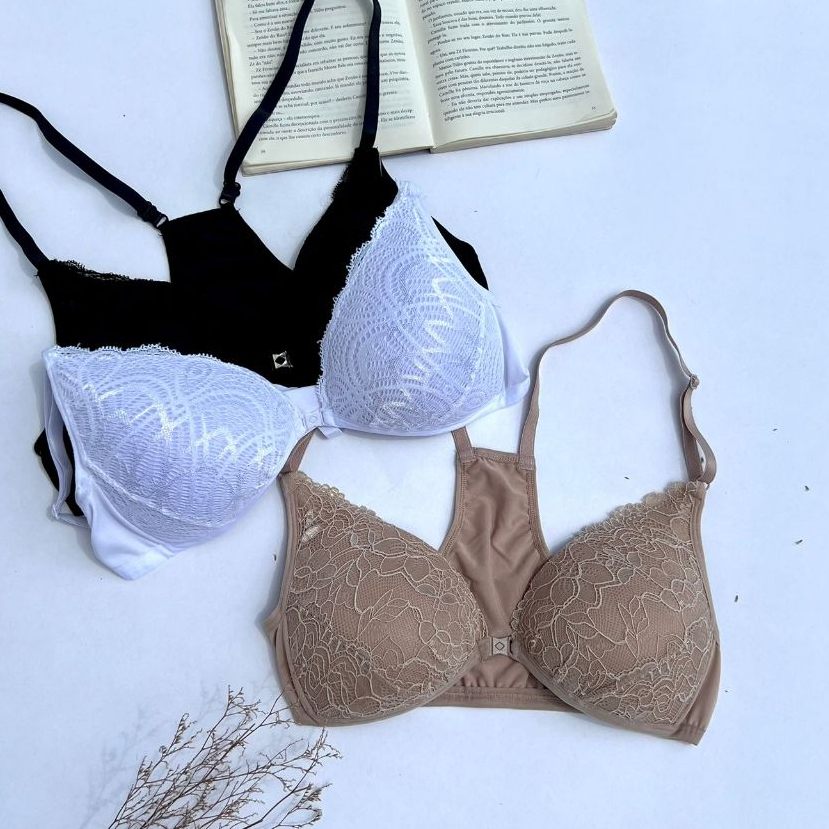 3 Sutiãs de Renda Nadador com Bojo Soft Fecho Frontal Sutien Conforto Dia Dia Moda íntima Feminina em Oferta na Shopee