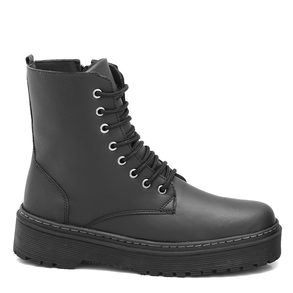 Bota Coturno Feminino Militar com Ziper Blogueira Modinha Plataforma Confortável 1105 Preto Fosco