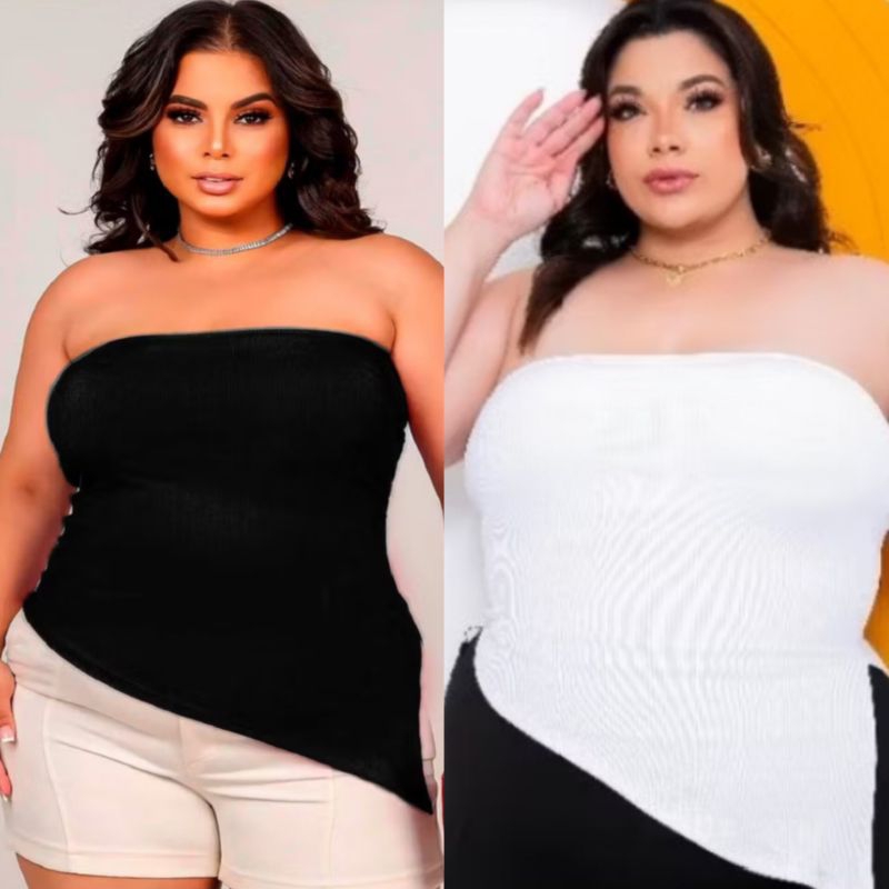 Blusa Feminina Tomara k Caia Assimétrica Canelada Ribana com Bojo XG Blusinha lateral Moda elegante tendência promoção