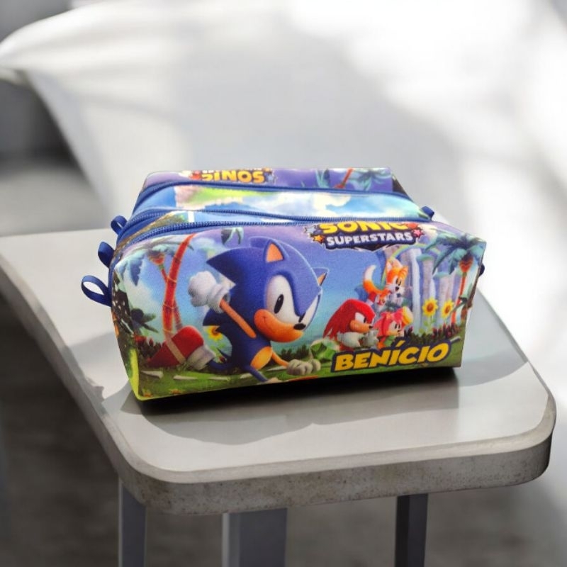 Estojo Escolar infantil com três divisórias tema Sonic personalizado COM NOME DA CRIANÇA em Oferta na Shopee