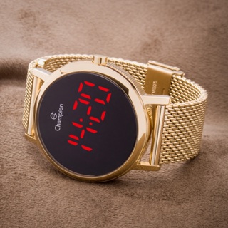 Relogio Feminino Digital Dourado Champion Led Vermelho Pulseira Leve Original Presente Mulher Esposa Namorada em Oferta na Shopee