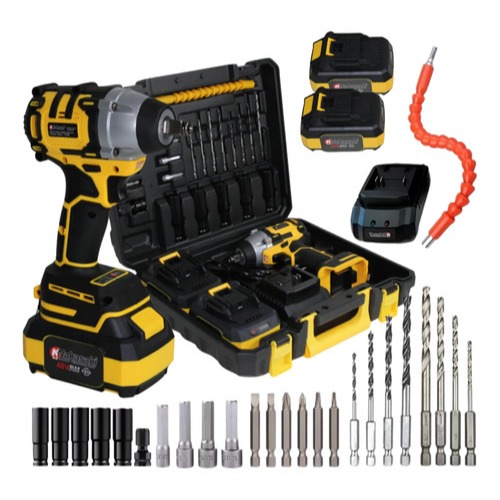 Chave de Impacto Profissional 2 Baterias 48V recarregável + Maleta 32 Peças parafusadeira pneumática