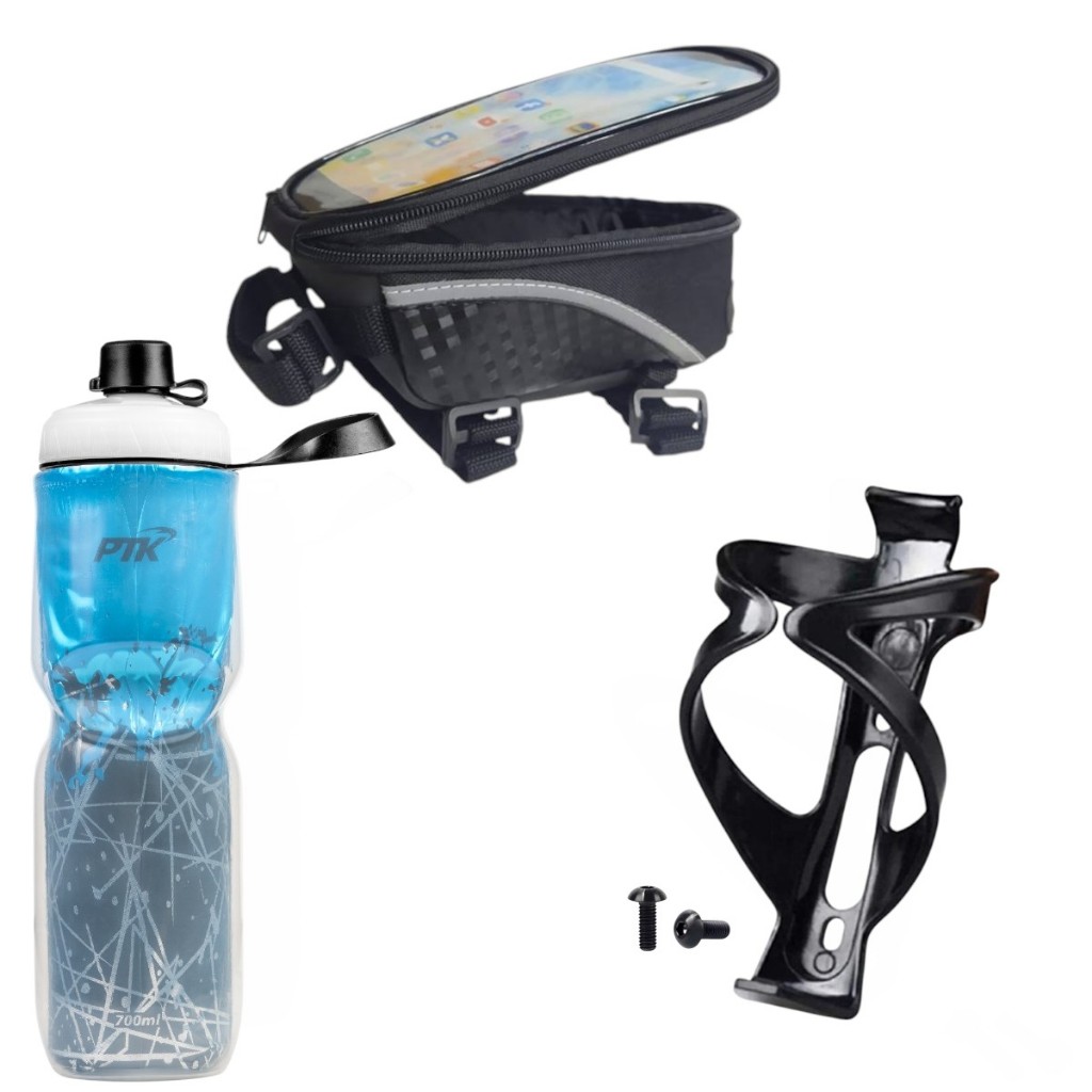 Garrafa Caramanhola Termica Para Bike com Suporte e Bolsa Porta Celular para bicicleta em Oferta na Shopee