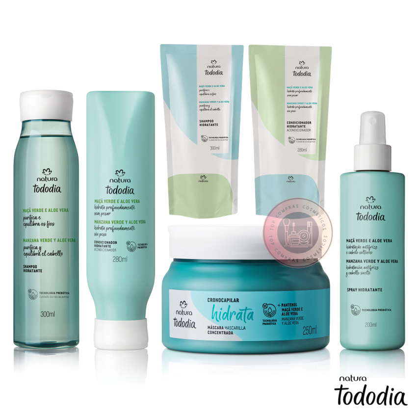 Linha Cabelos Tododia Hidratante Maçã Verde e Aloe Vera Natura: Shampoo, Condicionador, Spray e Máscara Concentrada