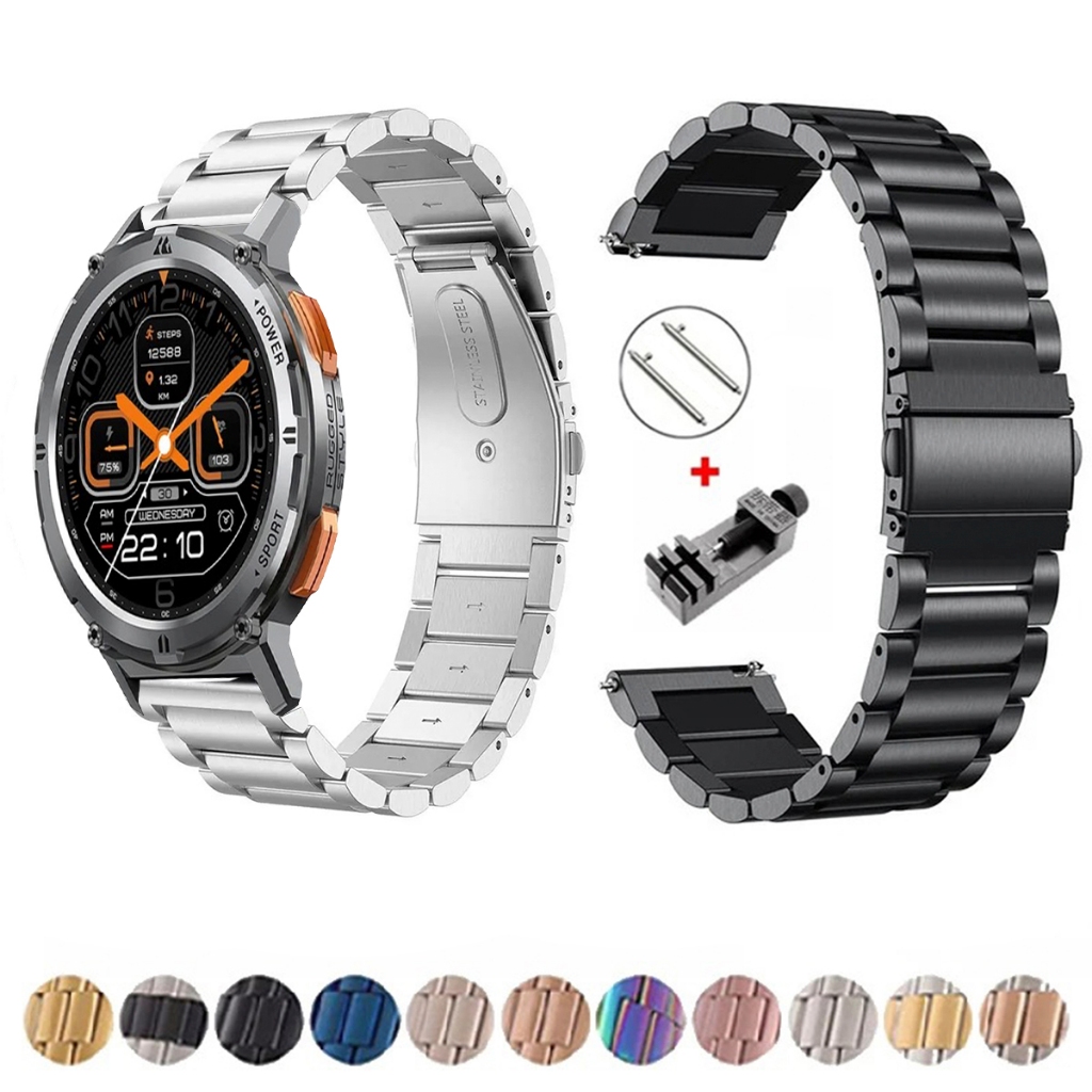 Pulseira de 22mm Metal Elos de aço inox para Smartwatch Kospet Tank T2 de Engate Rapido