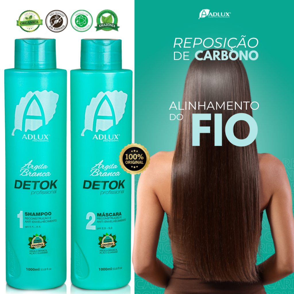 Kit Argila Branca Detok Profissional Adlux Repositor de Carbono – 2 Passos Botox Capilar