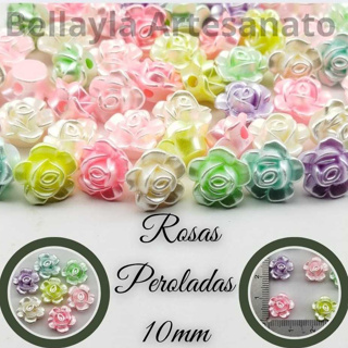 Rosa perolada 10mm,  60 unids. ideal para pulseiras, brincos, terços, colares. em Oferta na Shopee