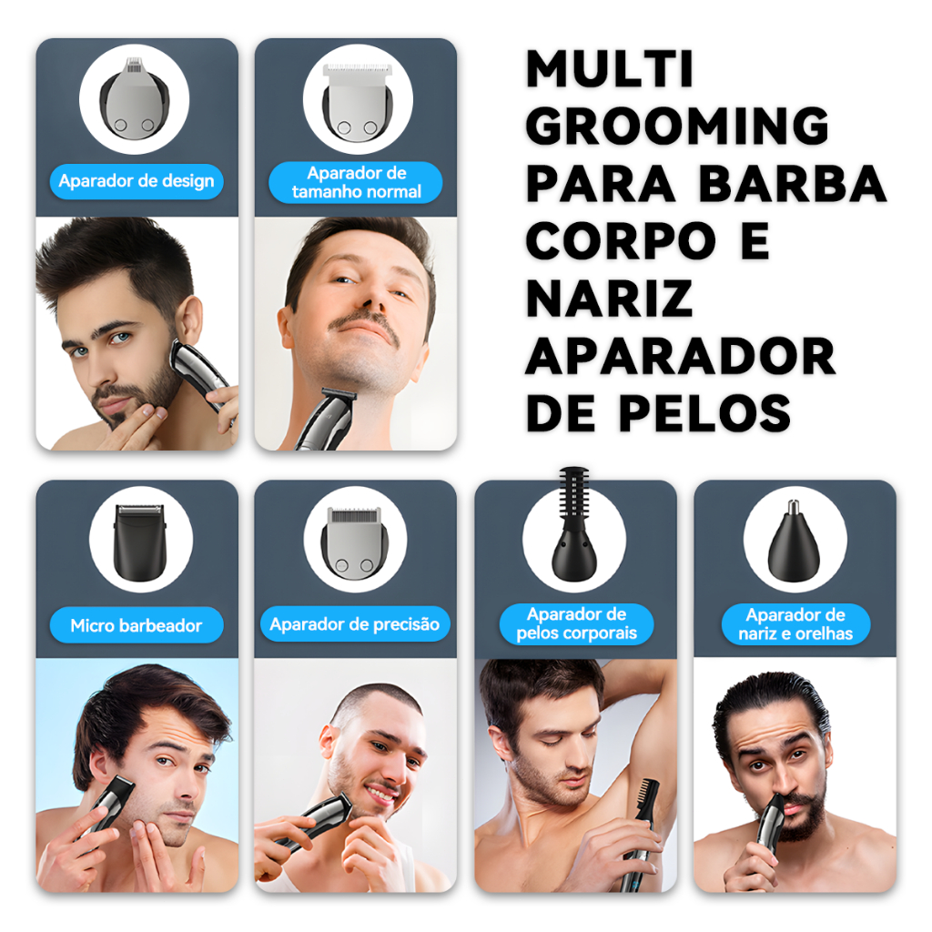 12 Em 1 Barbeador Eletrico Masculino Sem Fio Máquina De Barbear E Aparador Pelos Para Nariz Corpo Rosto E Bigode Bivolt — foto 5