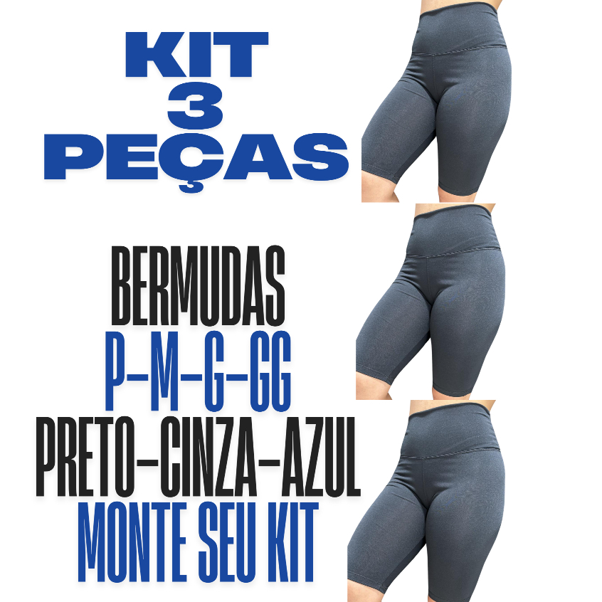 KIT 3 Bermuda Legging Feminina Lisa Shorts Academia Fitness Roupas de Academia Ginastica