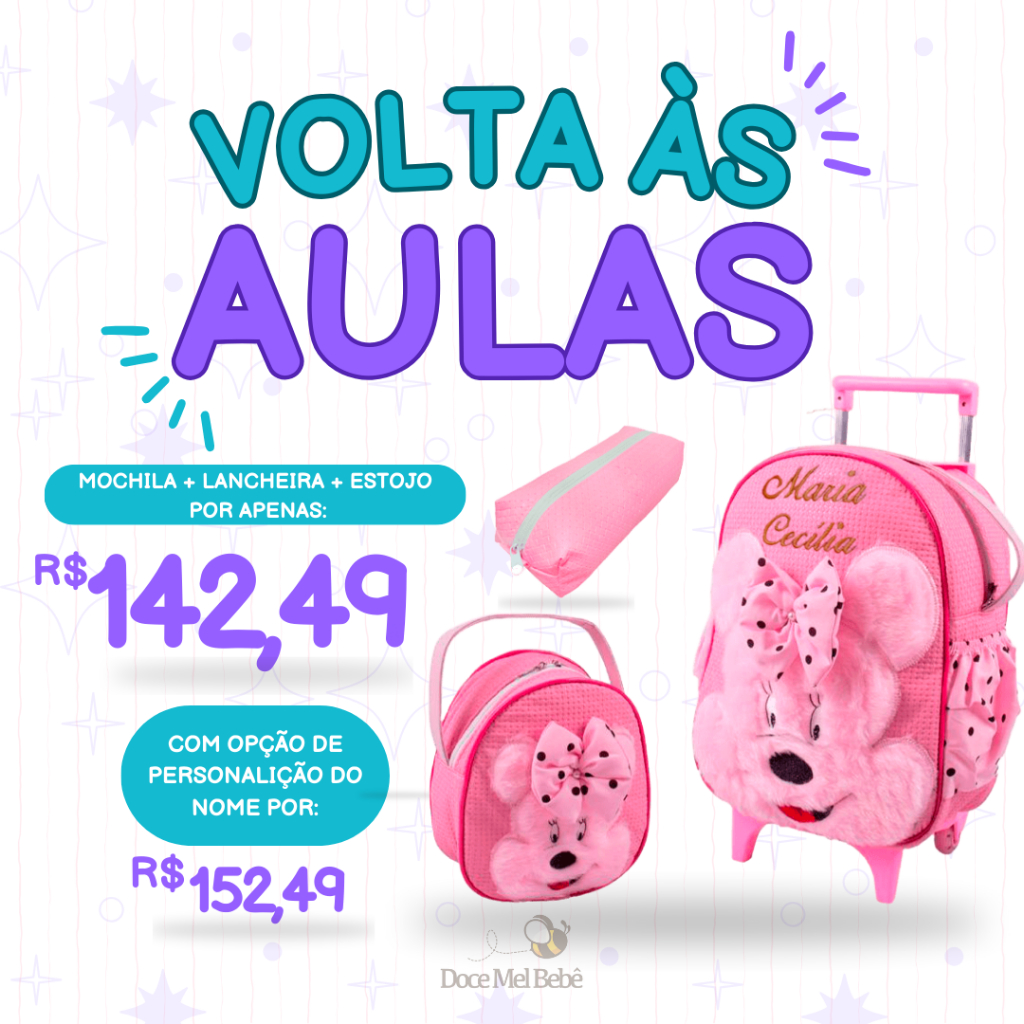 Mochila de Carrinho Infantil Paty + Lancheira + Estojo - Opção de Personalizar com o Nome em Oferta na Shopee