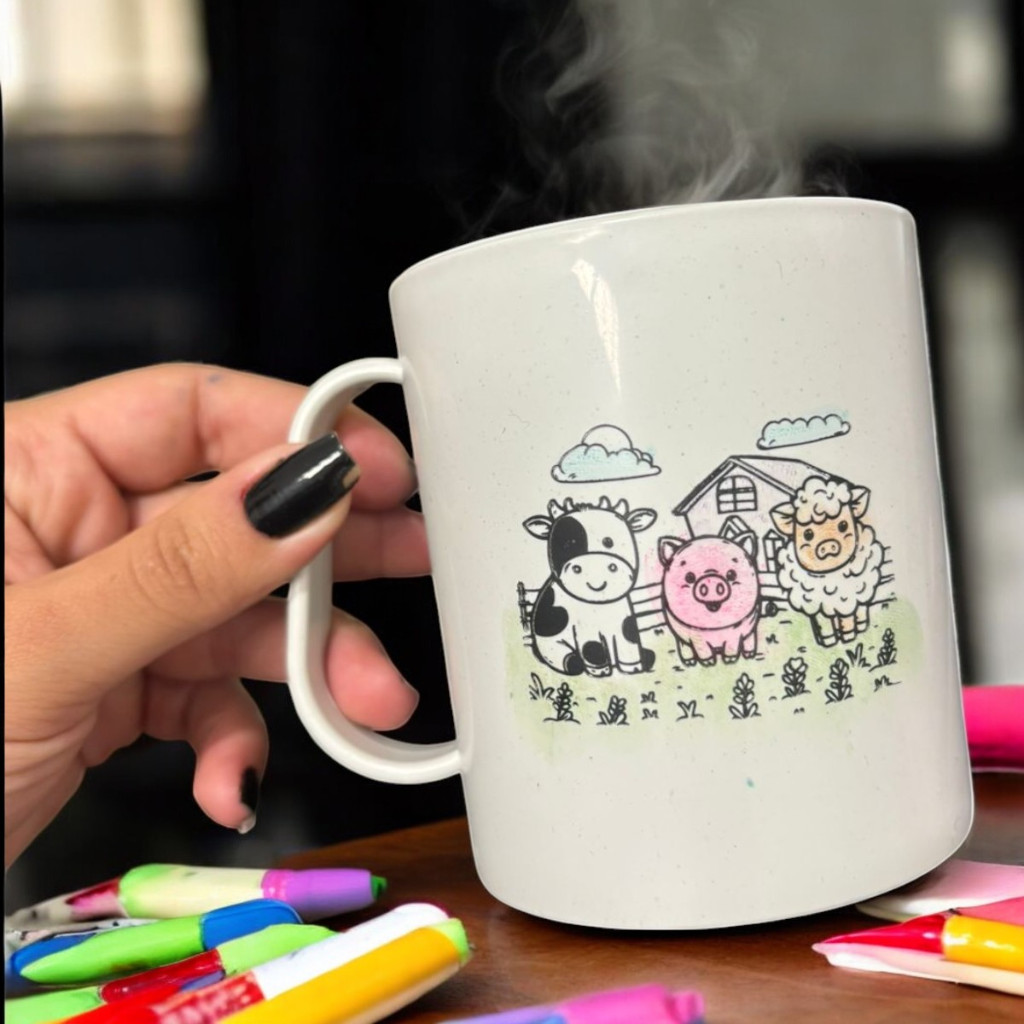 Kit 15 canecas Fazendinha interativo para colorir infantil dia das crianças mágico plástico brinquedos