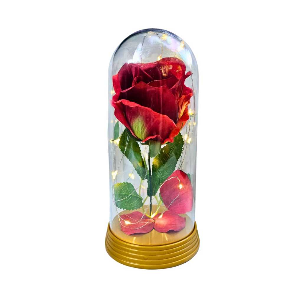 Luminária A Rosa Encantada A Bela e A Fera O Pequeno Príncipe Base Dourada Luxo Glamour Presente Namorada Grande 22 cm