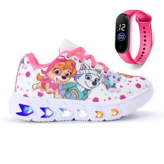 Kit Tenis Feminino Infantil De Led Meninas Patrulha Canina Pink Cadarço + Relógio Linkito em Oferta na Shopee