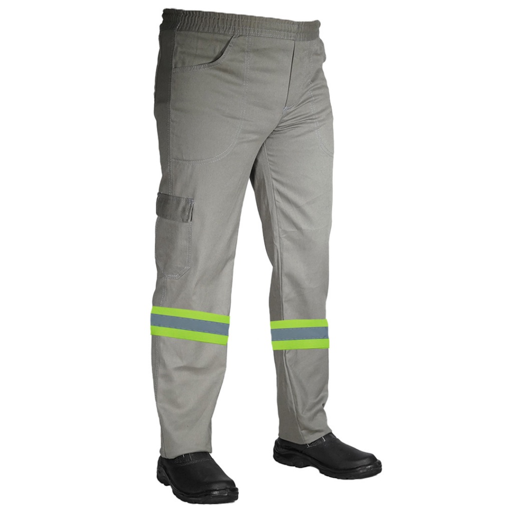 Calça de Trabalho Uniforme Profissional Operacional Brim Cargo Reforçada Com Faixa Refletiva