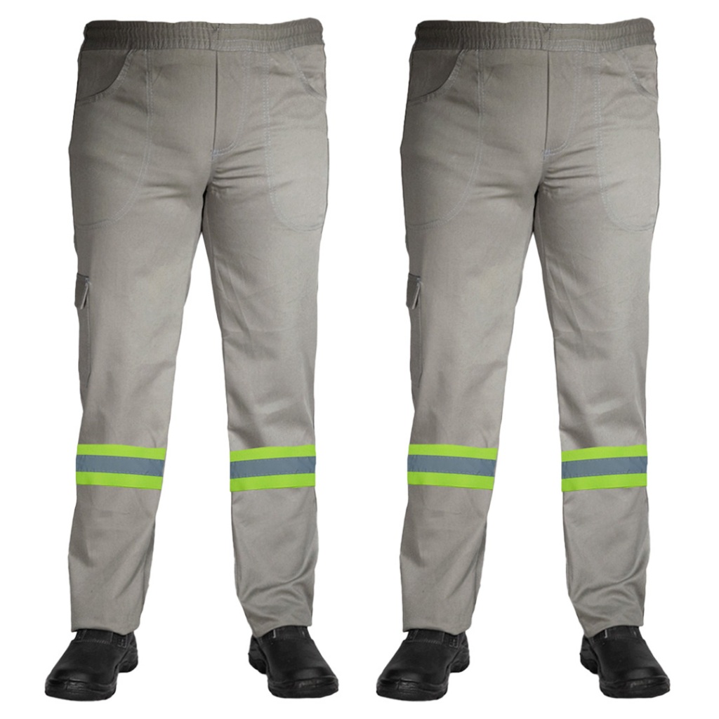 Kit 2 Calça de Trabalho Uniforme Profissional Operacional Brim Cargo Reforçada Com Faixa Refletiva