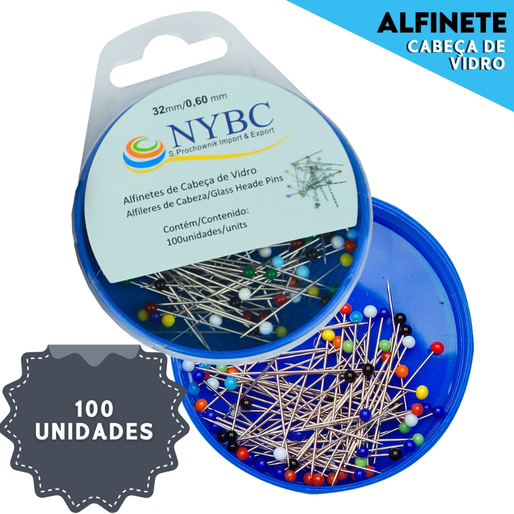 Alfinete Cabeça de Vidro - Com 100 Unidades - Aero