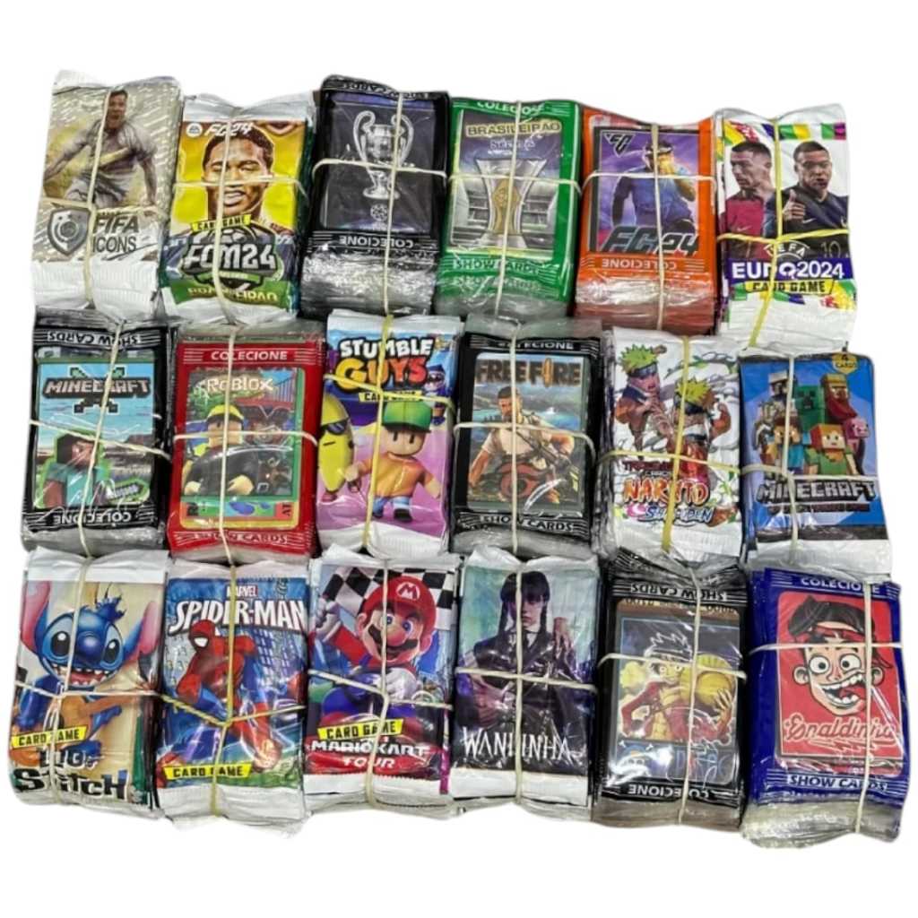 Kit 200 Cards Figurinhas Com 50 Pacotinhos Personagens Sortidos Para Bater Bafo Trocar Cartas